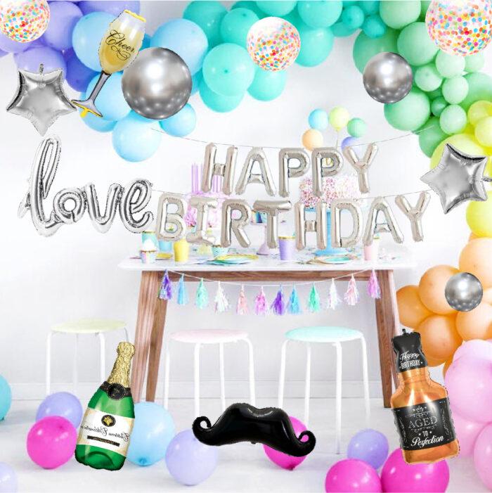 Happy Birthday Balloon Arch surprise - Pastel -(B)